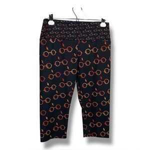 Medium Harry Potter Black Orange Glasses Print Capri Pants Stretch Cropped